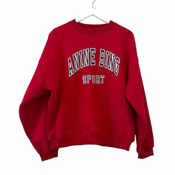 Anine Bing Sweaters - Anine Bing Sport Red Graphic Crewneck Sweatshirt Size Small 100% Cotton